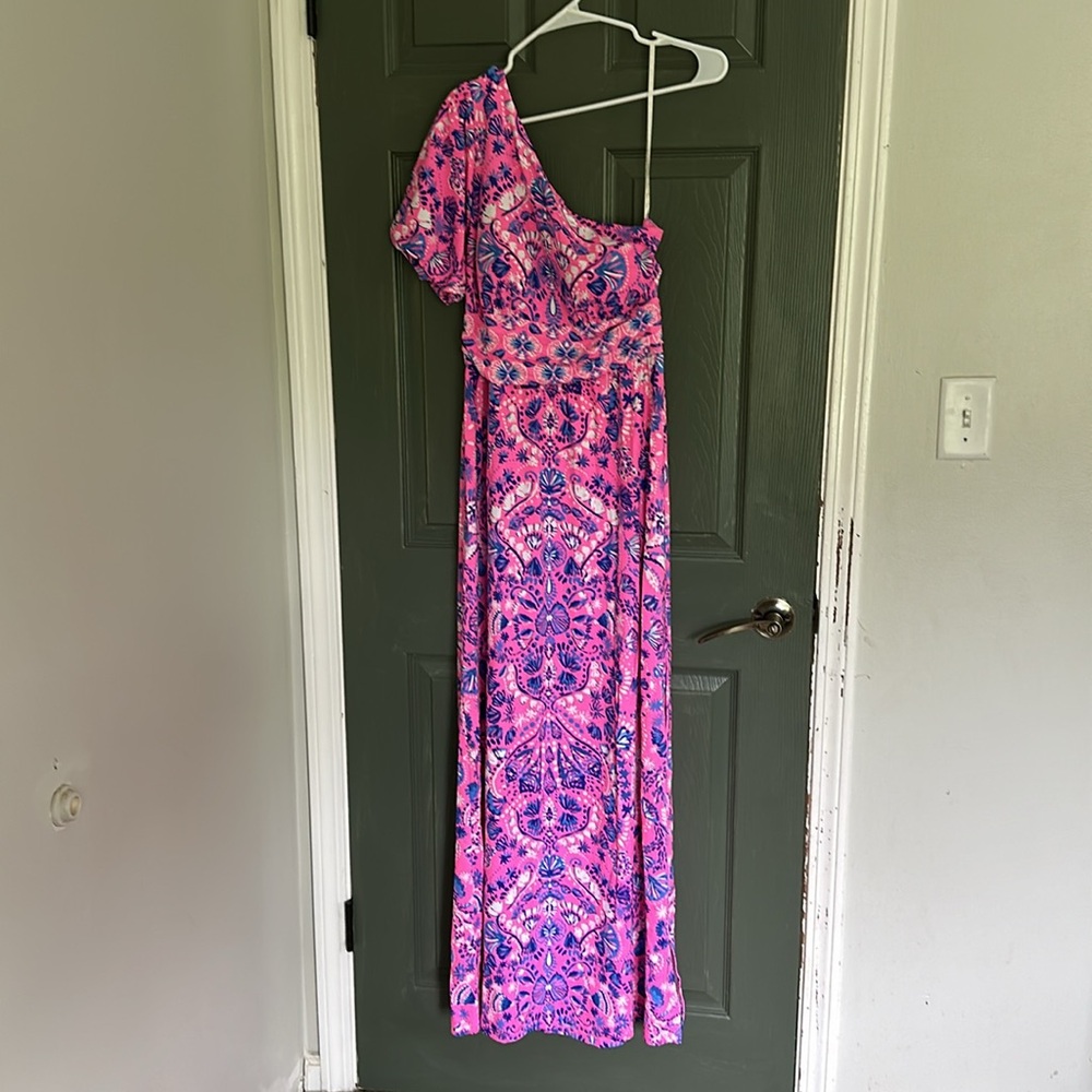 Lilly Pulitzer Pink and Purple One-Shoulder Maxi Dress